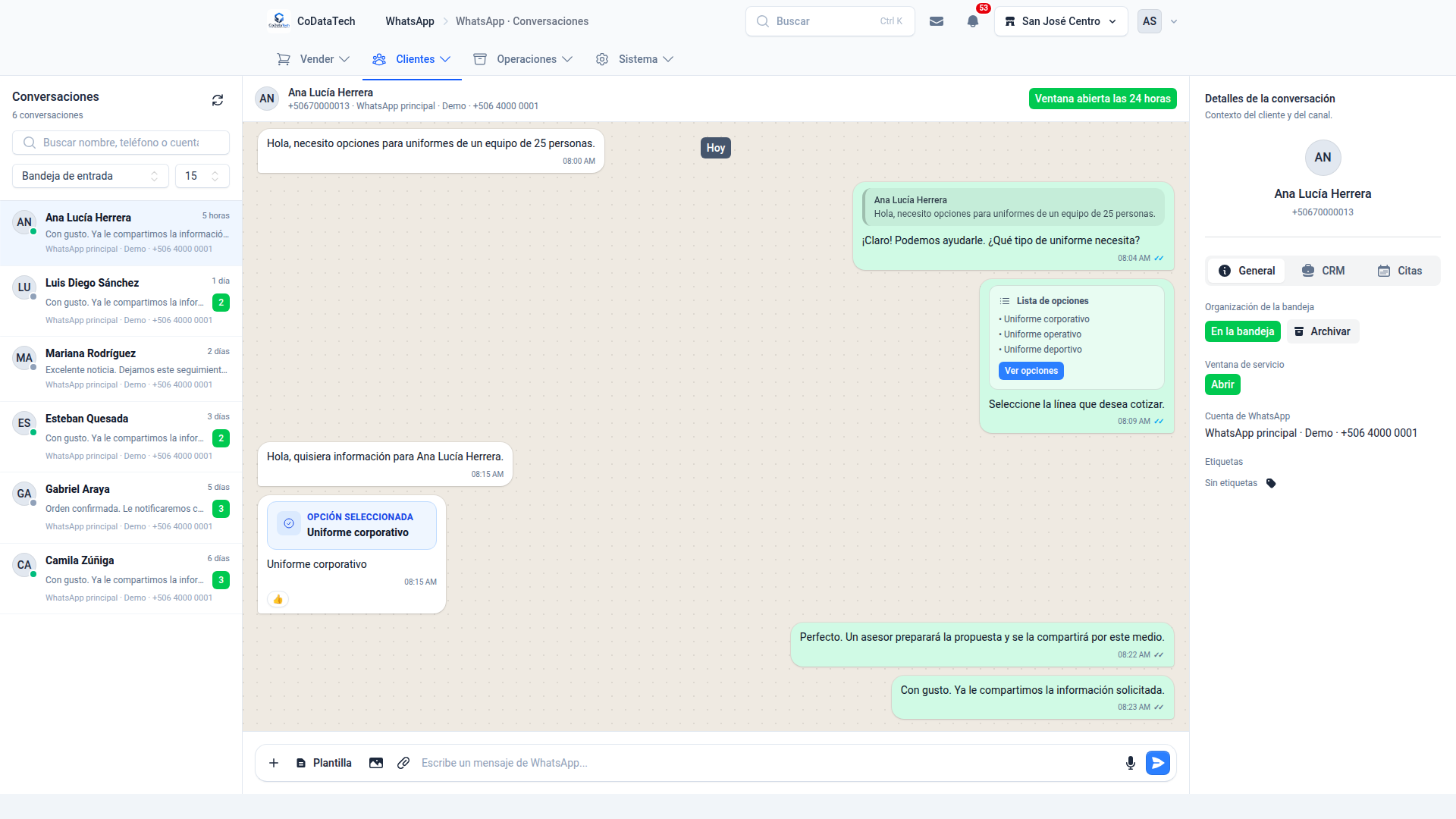WhatsApp integrado con CRM y ERP: Bandeja de conversaciones